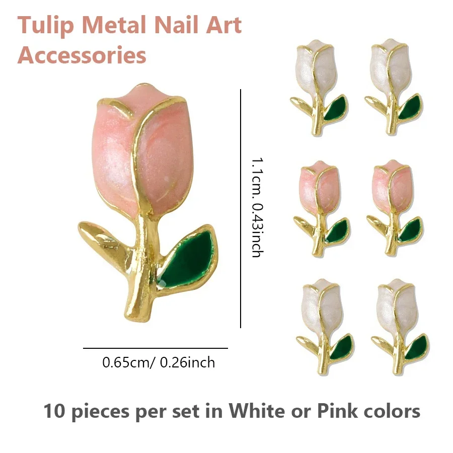 10Pcs Metal Tulip Nail Art Charms 3D French Floral Flower Jewelry for Manicure Designs Decoration