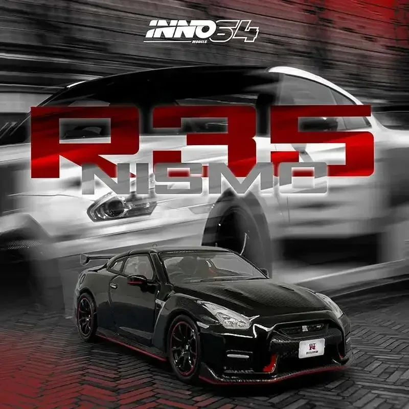 

INNO In Stock 1:64 NISSAN GTR R35 NISMO Black Carbon Hood Diecast Diorama Car Model Collection Miniature Toys