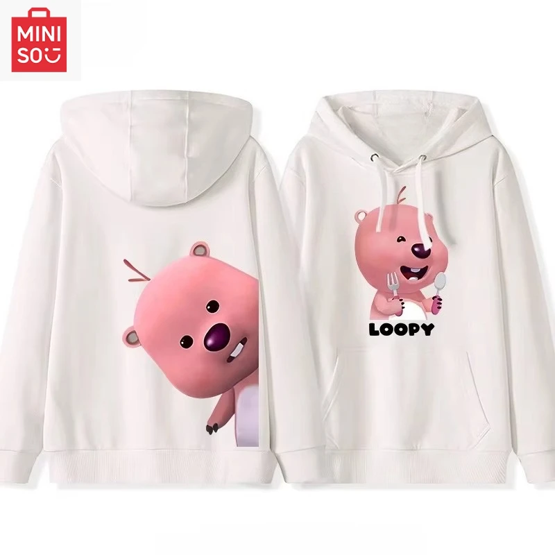 

MINISO collaboration Loopy printed hoodie with hood, loose cartoon, multi-functional, casual and cute girls on campus