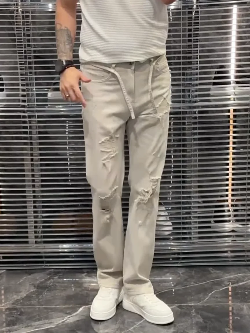 

Men's Summer Fashion Straight Leg Jeans Slim Fit High Waist Long Pants Casual Wear Antibacterial High Elasticity Water Washed