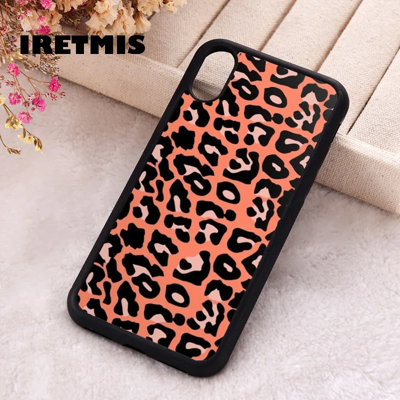 Iretmis 5 5S SE 2020 Phone Cover Case for iPhone 6 6S 7 8 Plus X Xs XR 11 12 13 MINI 14 Pro Max Rubber Silicone Coral Cheetah