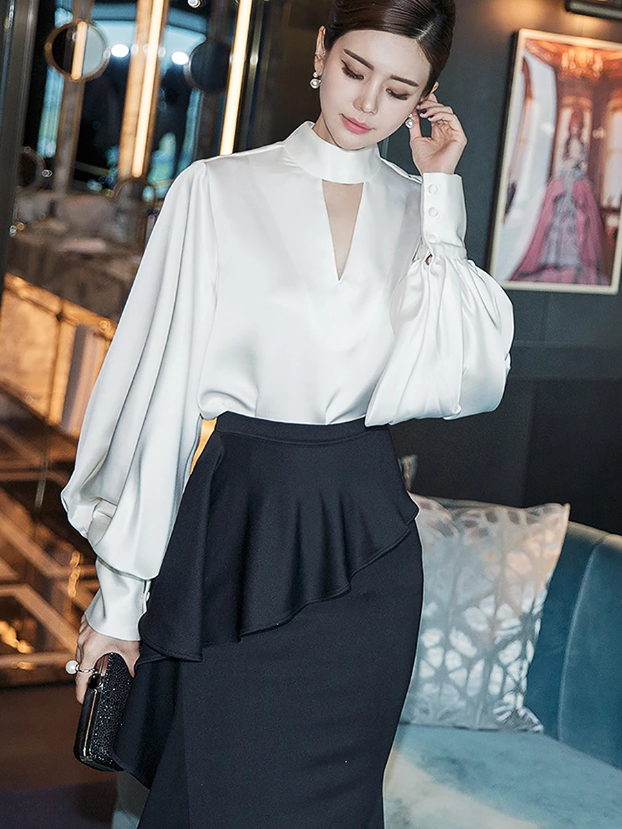 Professional Women's Shirt High-End Korean Fashion Long Sleeve Loose Elegant Blouse OL Shirts White Tops 2024 Summer New