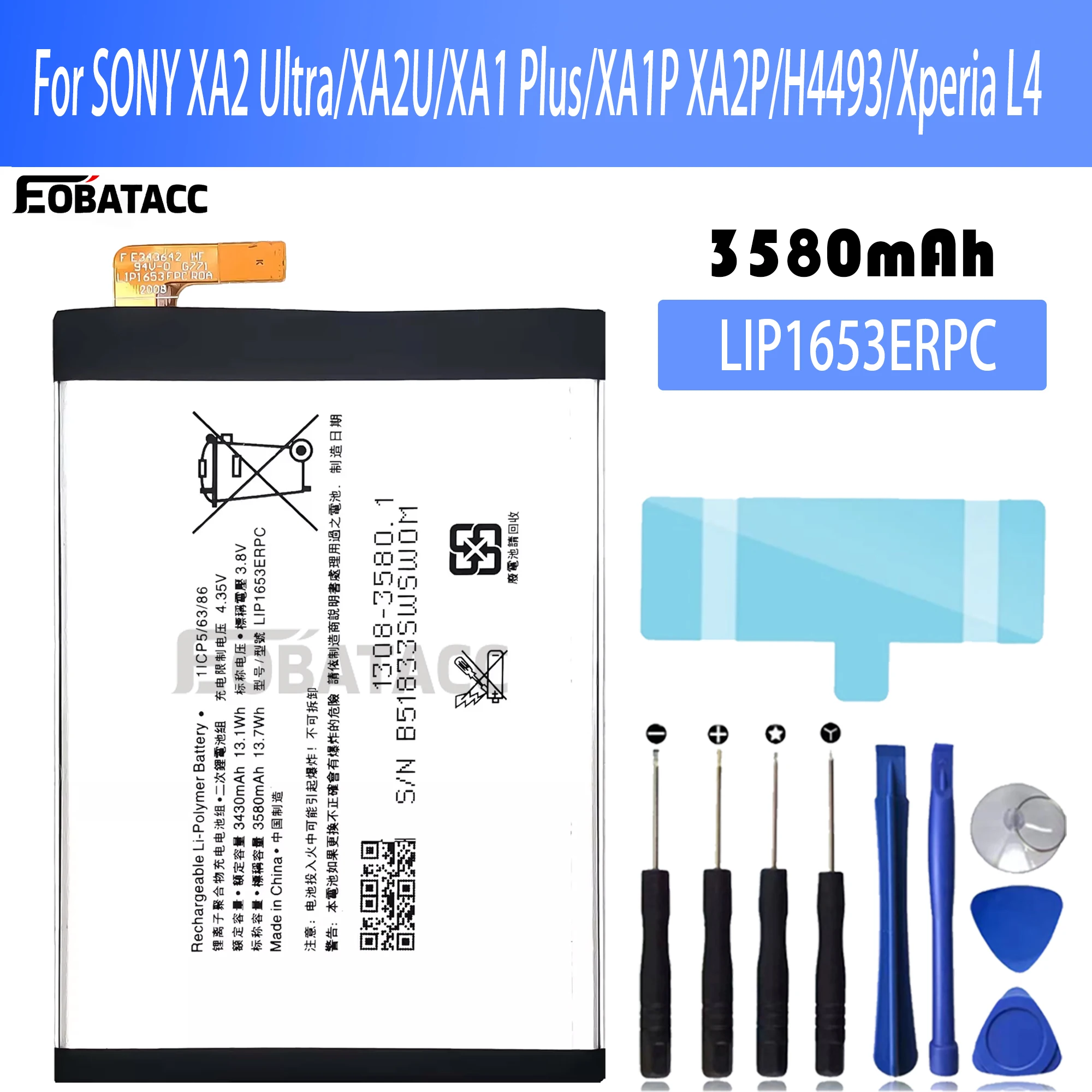 100% New Original Battery LIP1653ERPC For Sony XA2 Ultra/XA2U/XA1 Plus/XA1P XA2P/H4493/Xperia L4  Battery + Free Tools