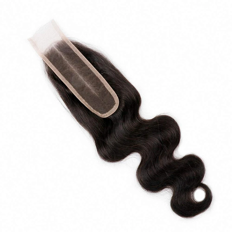 Alipretty-Cabello Humano ondulado para mujer, accesorio de encaje con cierre de parte media, suizo, Remy brasileño, 2x6