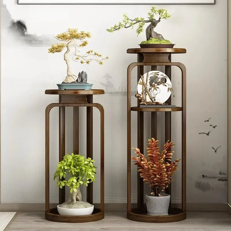 Chinese-style Flower Stand Bamboo Plant Shelf Vintage Floor Ornaments Indoor Room Bonsai Traditional Plant Classic Bamboo Rack