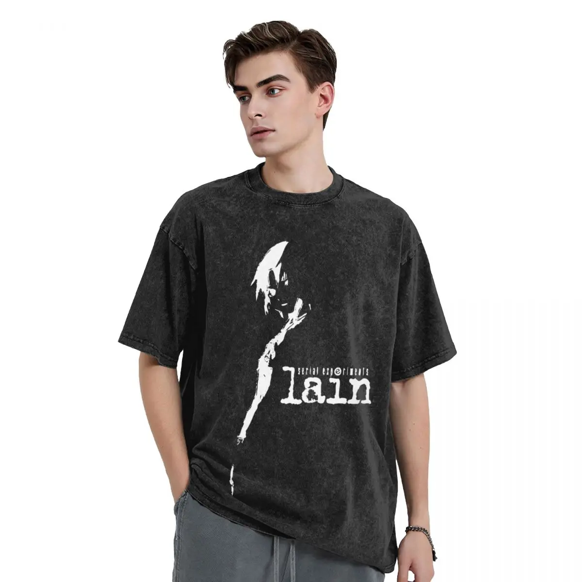 Customization Serial Experiments Lain Washed T Shirt Streetwear T-Shirts 90s Sci Fi Anime Japanese Tees Men Women 100% Cotton S