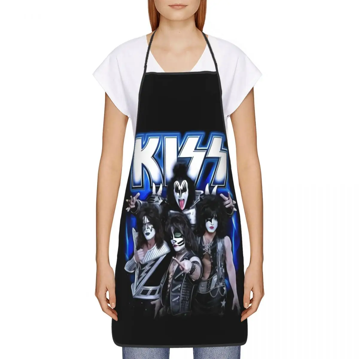 Unisex Kiss Rock Metal Band Bib Apron Adult Women Men Chef Tablier Cuisine for Kitchen Cooking Baking