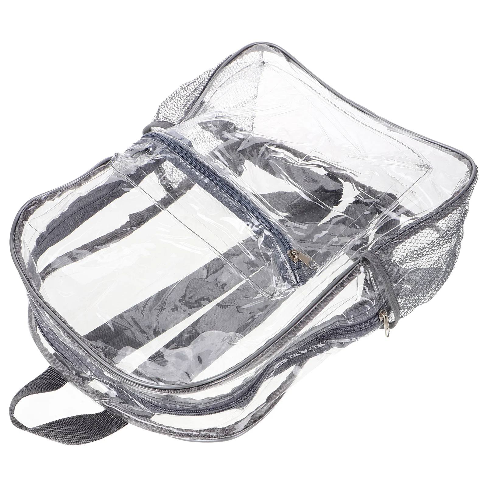 حقيبة ظهر شفافة مقاومة للماء من مادة PVC حقيبة مدرسية شفافة ذات سعة كبيرة وأشرطة قابلة للتعديل رمادي فاتح أنيق شفاف من خلال حقيبة الكتب