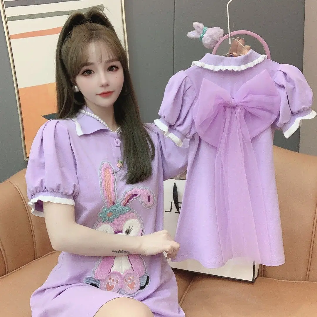 

Matching Outfits for The Family Summer 2022 New Mother Kids Girls Clothes Purple Sweet Style Princess Dress for Women