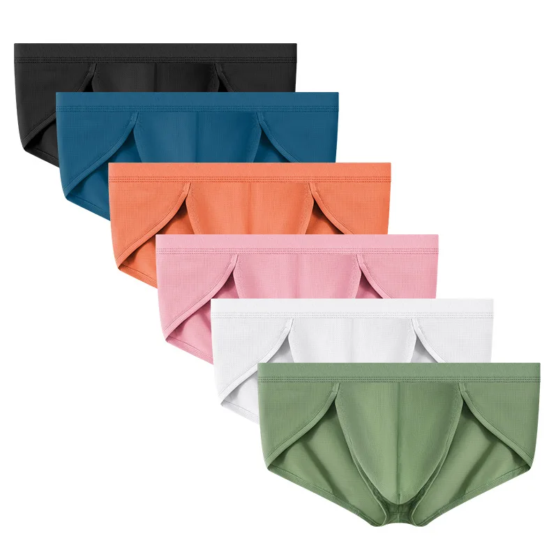 

6 шт./лот, мужские трусы-бикини с низкой талией, мужские трусы, сексуальное нижнее белье для геев, однотонные дышащие трусы, Ropa Interior Hombre