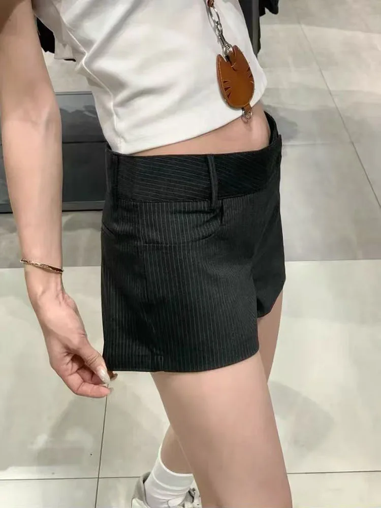 American Striped Straight Suit Short for Women Summer Loose Slim Casual Shorts Y2K Fashion Sexy Low Waist Hot Girl Shorts Mujer