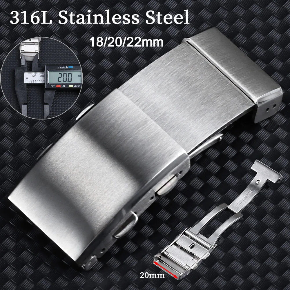 

316L Solid Stainless Steel Watch Clasp 18 20mm 22mm Luxury Adjustable Slide Buckle Replacement Metal Silver Folding Safety Clasp