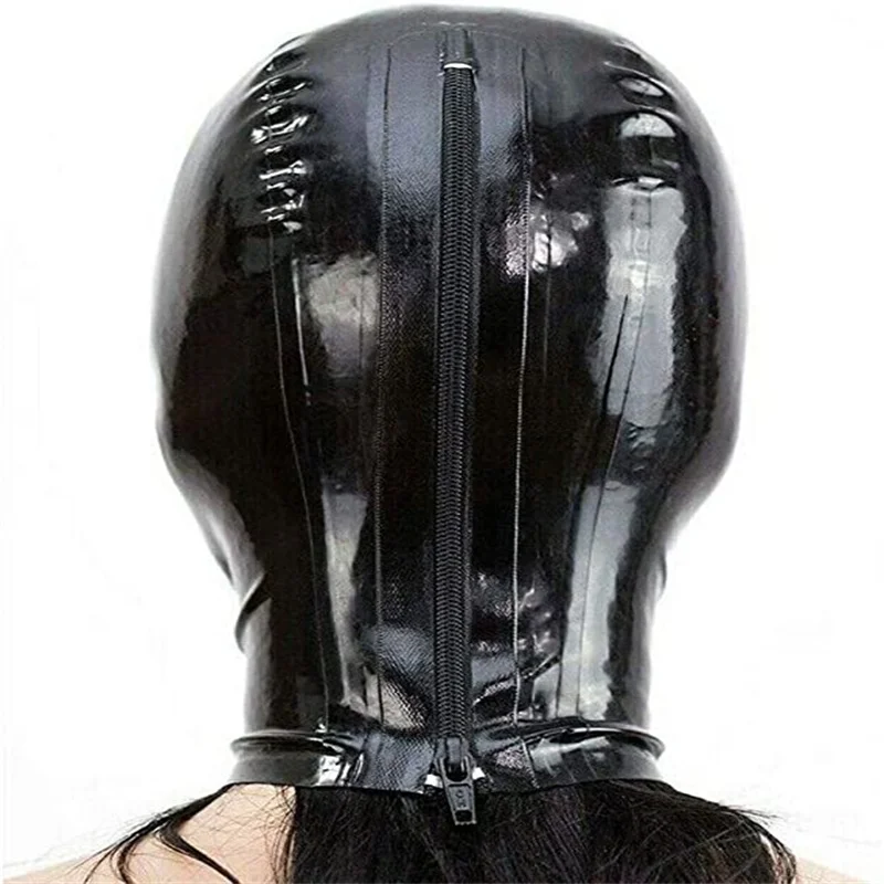 مثير اللاتكس هود المطاط قناع الوثن الأسود مع شفاف اليدوية المفتوحة عيون الفم هالوين تأثيري ازياء للرجال النساء