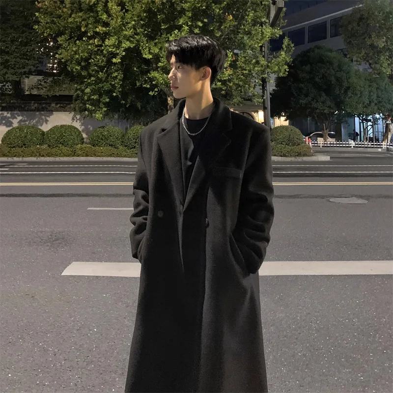 

Dunkirk Men's Woolen Coat High Waist Autumn Winter over Knee Mid-Length Men's Woolen Windbreaker Outerwear Fashionable Brand