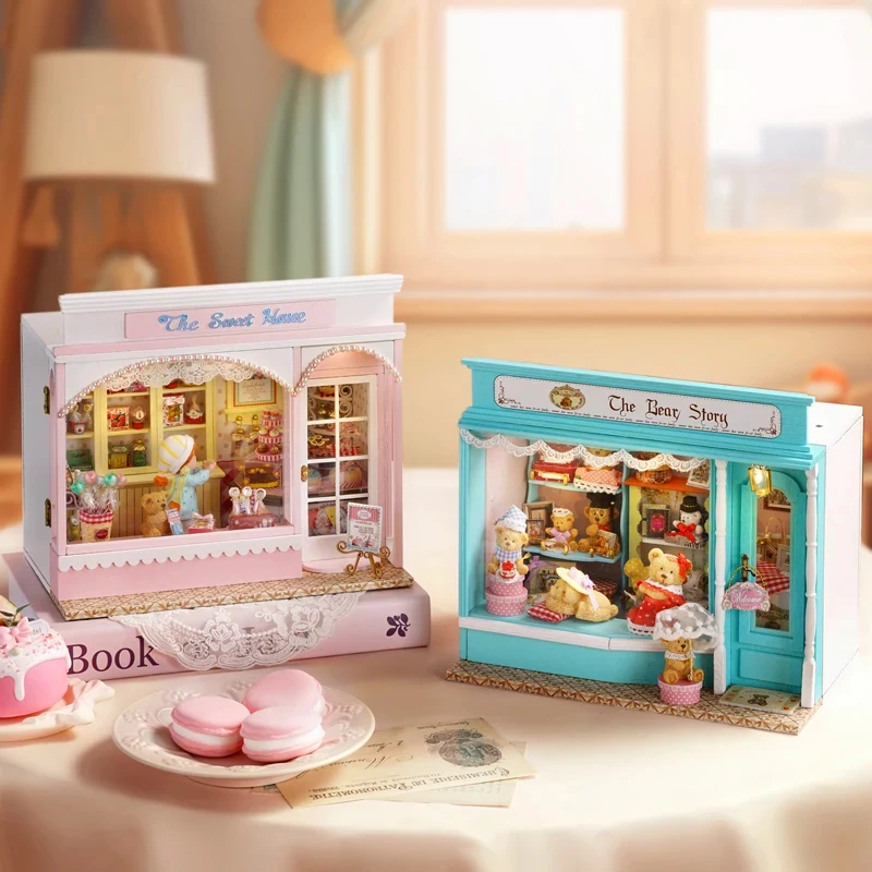 

DIY Wooden Doll Houses The Sweet House Cake Store Casa Miniature Model Kit Dollhouse With Furniture Roombox for Girls Gifts