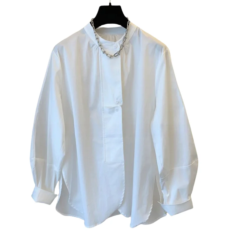 New Chinese Style Blouses Women Stand Neck Shirts Long Sleeve Elegant Shirt Loose Casual Blouse Tops 2024