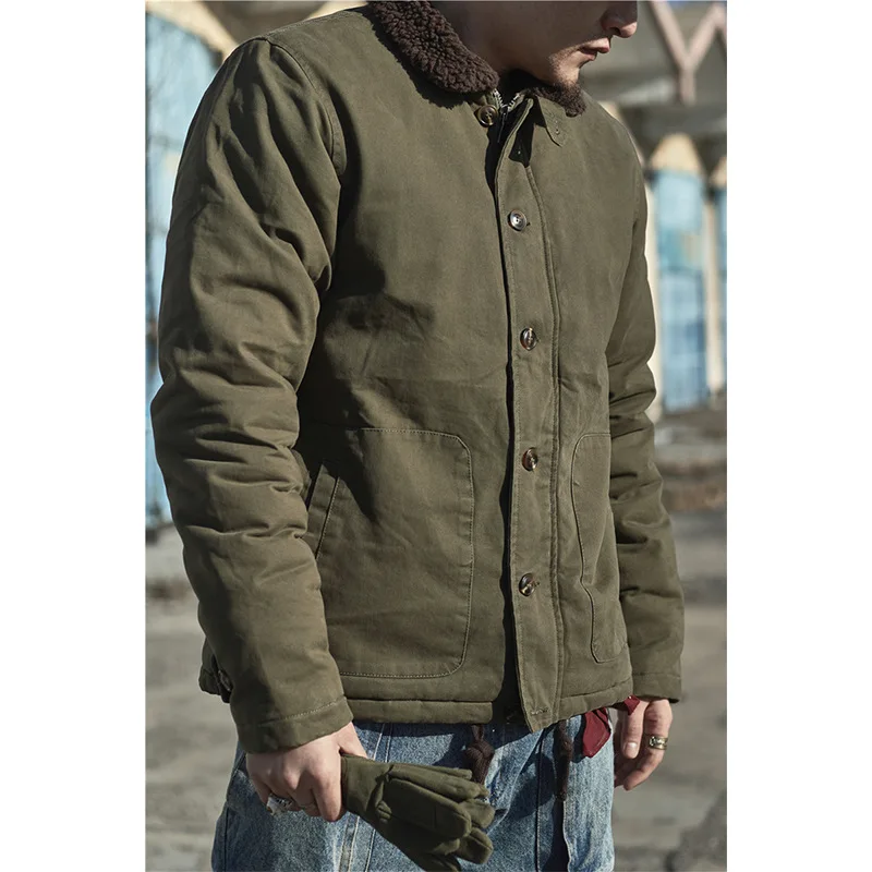 Alta calidad vintage USN WW2 USMC grueso sherpa polar ropa de invierno caqui trabajo militar en blanco invierno N1 chaqueta de cubierta para hombres
