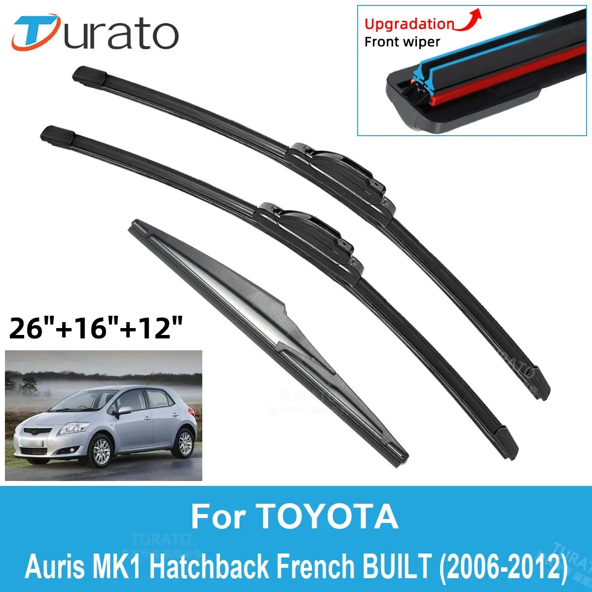 

3PCS Car Wiper Blades for 2006-2012 TOYOTA Auris MK1 French BUILT Rear Windshield Wipers Double Rubber Car Accessories 2011 2012