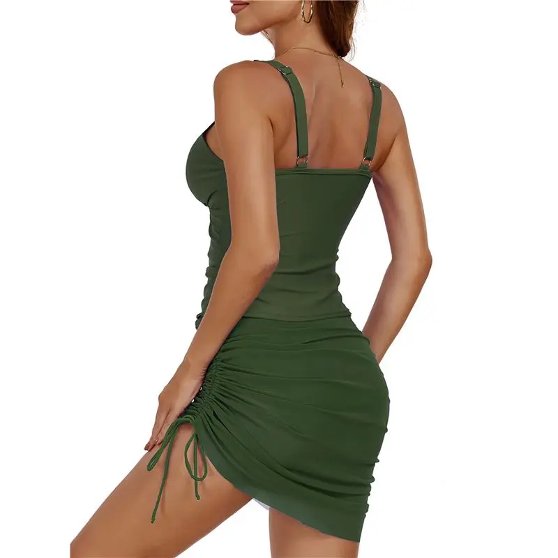 

Купальник-платье ABHT для женщин, из двух частей, с эффектом утяжки живота, прозрачный сетчатый саронг, купальный костюм