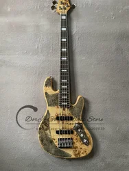 5 Strings Bass Guitar ASH Wood Body Burl Maple Top Rosewood Fingerboard Square MosaicHigh Quality Bridge Active Battery