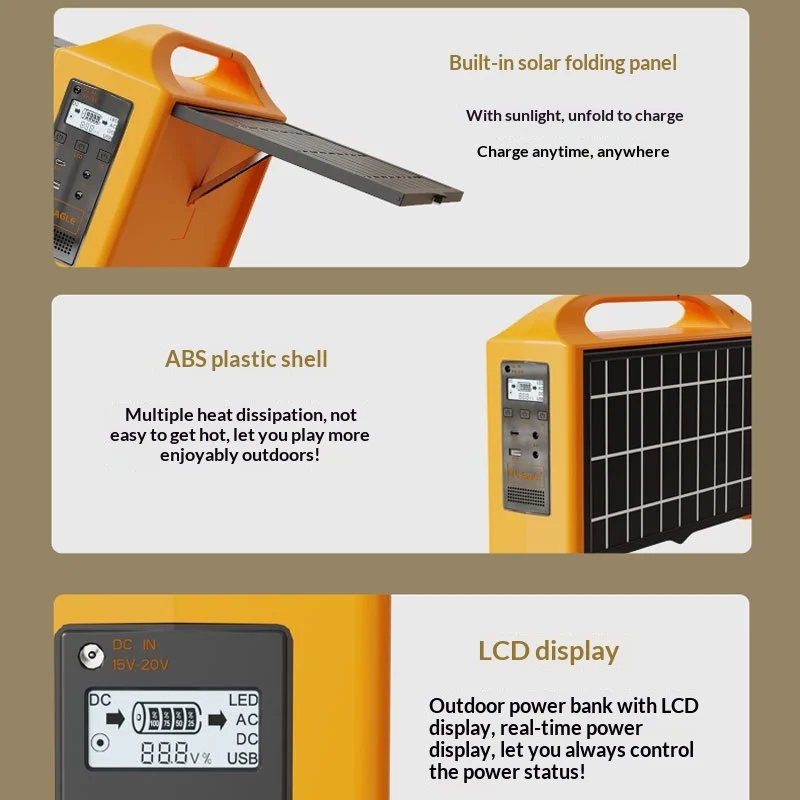 100W Solar Folding Panel Outdoor Portable Power Station Emergency Power Supply LiFePO4 Battery Cell Lighting Energy Storage 110V