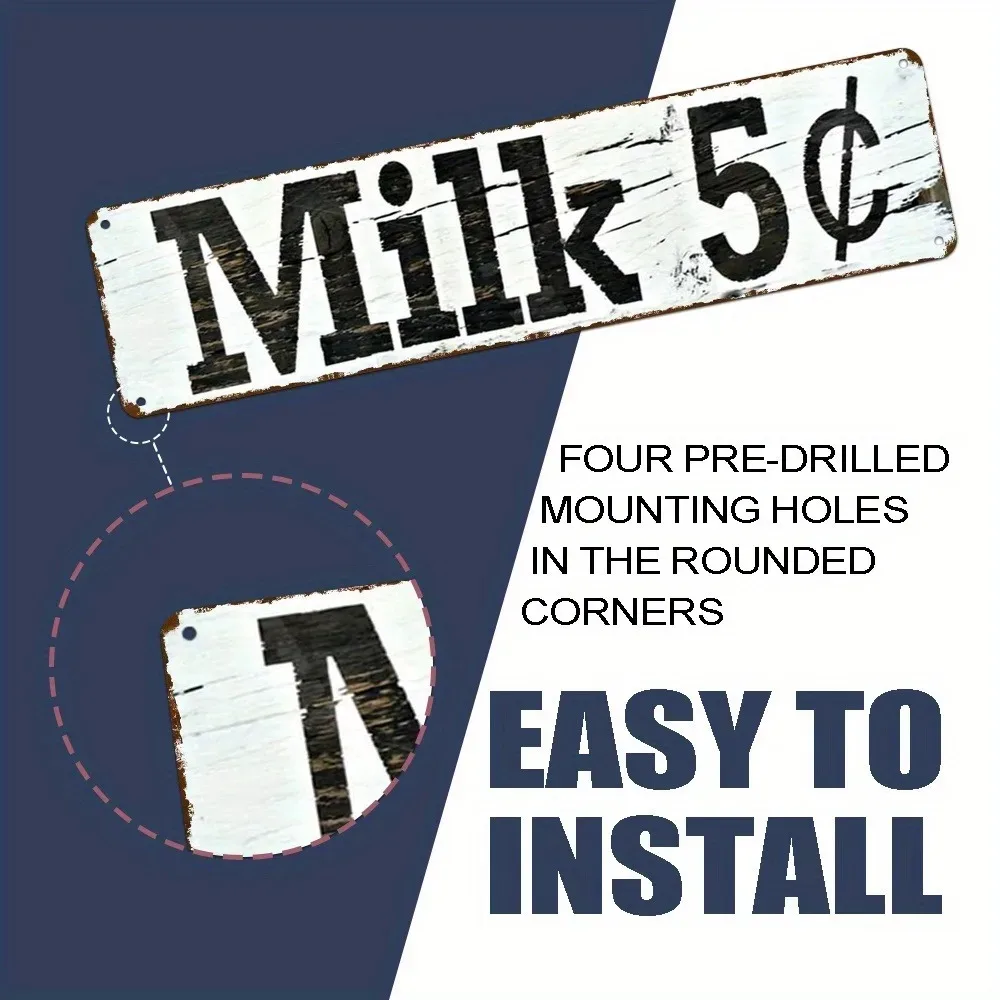 Customizable 2D Flat Metal Sign Milk 5 Cents, Retro Wall Decor, Decorative Use Only, Ideal Mother's Day Gift