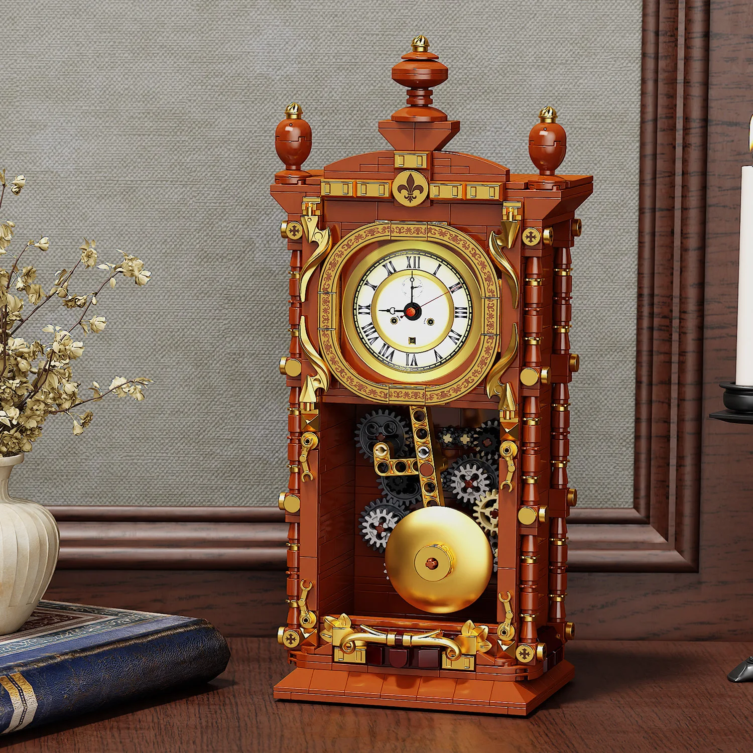 751 قطعة من مكعبات البناء على مدار الساعة المتأرجحة من سلسلة ريترو الكلاسيكية مع مجموعة من الطوب البناء البندول هدية للأطفال والكبار #4