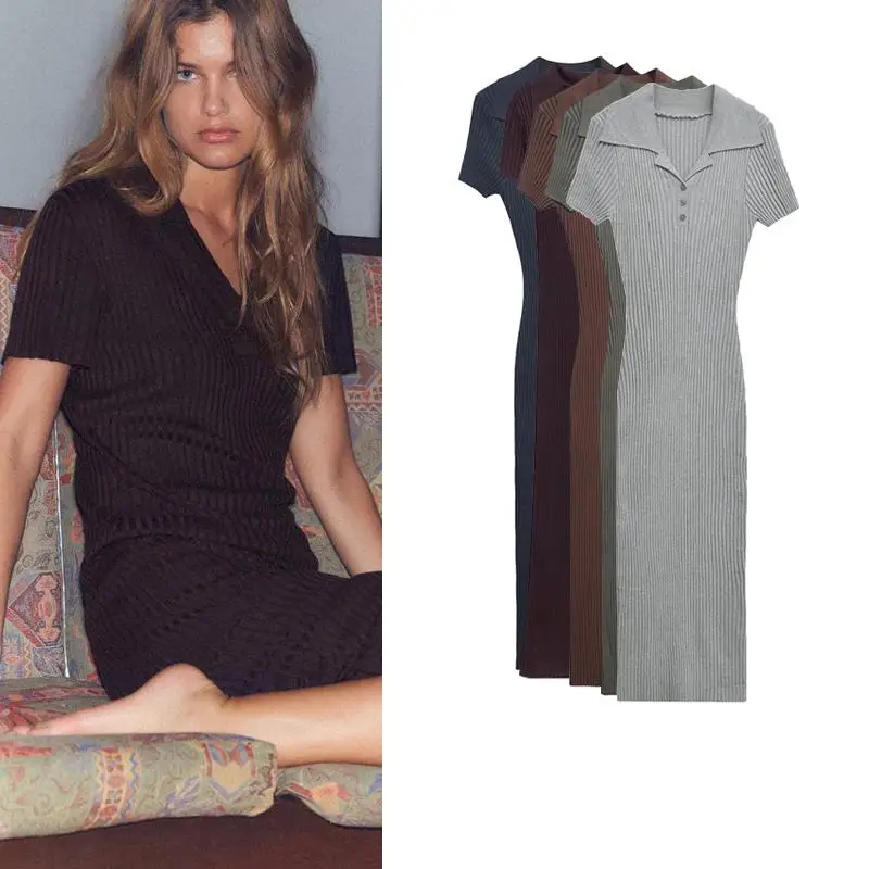 가을 겨울 신상 여성용 롱 니트 드레스 슬림핏 스트리트 스타일 하이웨이스트 폴리에스터 섬유