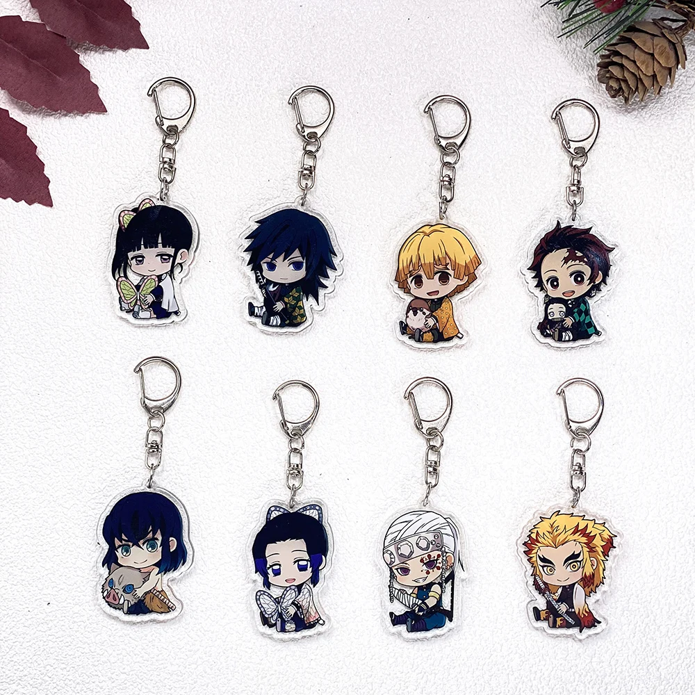 1/16Pcs Anime Figures Demon Slayer Keychain Accessories Acrylic Cute Charms Pendant For Bag Funny Key Holder Backpack Decoration