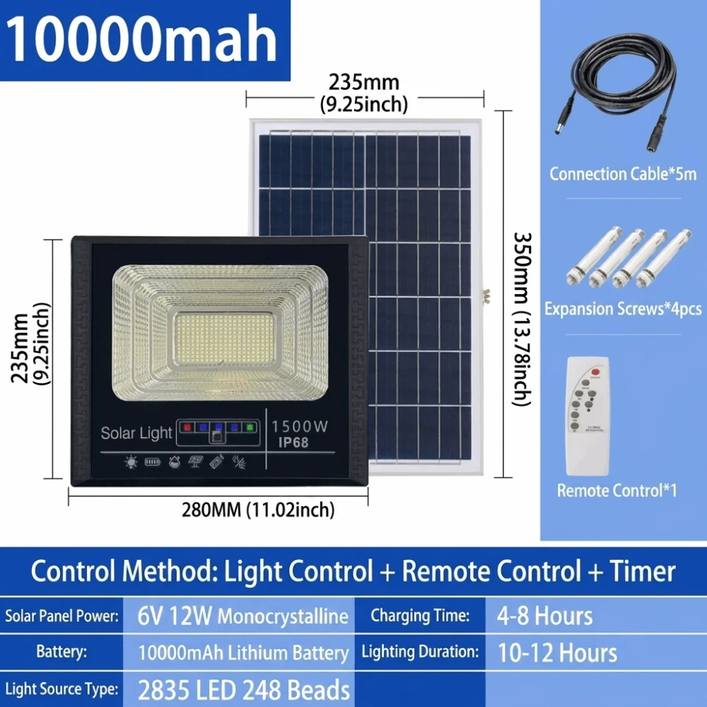 Large Battery Solar Flood Lights High Brightness Durable Solar Dusk to Dawn Light High Efficient 5000/10000mah
