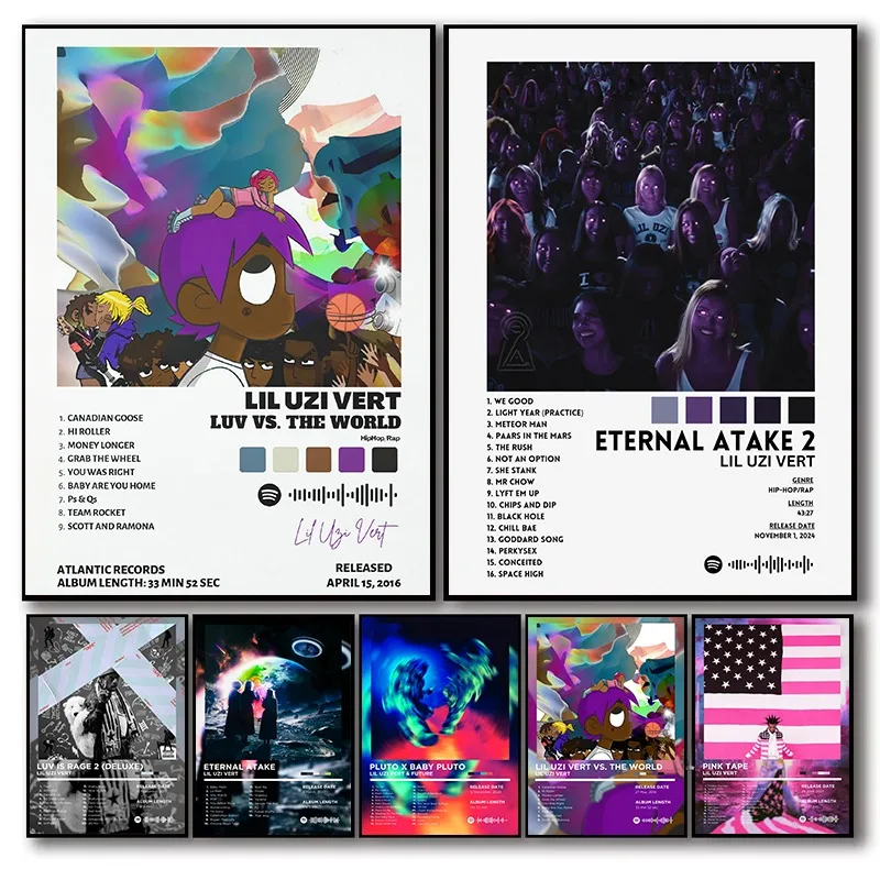 الهيب هوب الموسيقى ليل مغني الراب عوزي فيرت المشارك الأبدية Atake/الشريط الوردي/Luv هو الغضب غلاف الألبوم الكلاسيكية الراب المسار قماش جدار ديكور فني #1