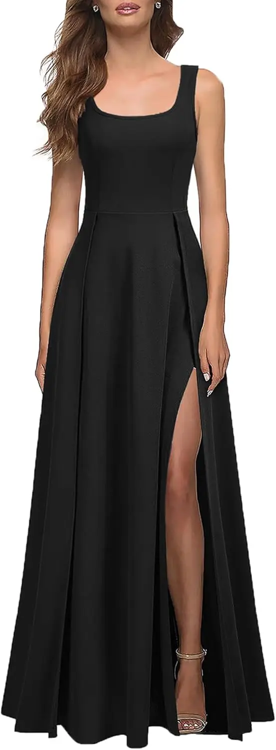 Robes de Cocktail pour femmes une ligne col carré Sexy fendu Cocktail fête Maxi longue robe formelle robes de soirée