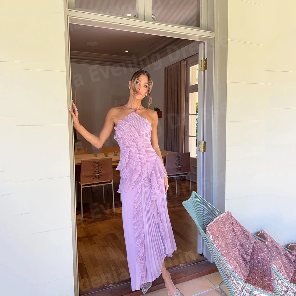

Charming Mermaid Women's Evening Dresses Halter Neck Prom Gowns Customized Vestidos De Fiesta Sleeveless Backless Robe De Soirée