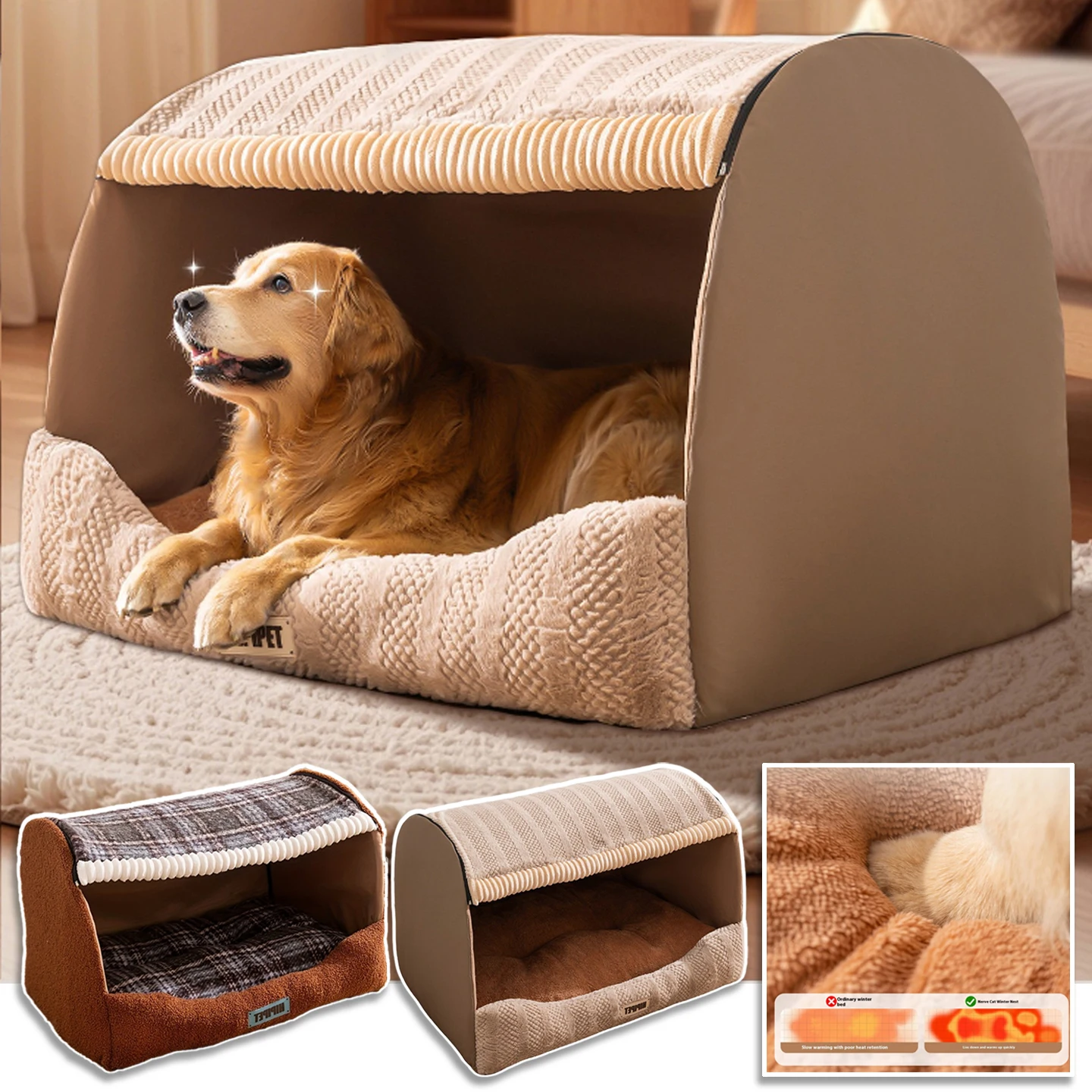 

2026 NEW Autumn and Winter Deep Sleep Dog Bed Winter Warm Semi-Closed Nest Medium Large Dog Golden Retriever Detachable Pet Nest