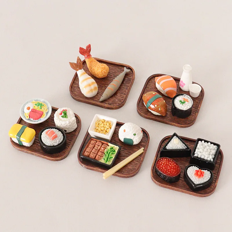 1set Dollhouse Japanese-Style Sushi Tray with Chopsticks Model Miniature DIY Decorative Food Toy Doll Accessory Decoration