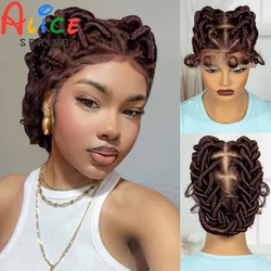 Burgundy Full Lace Synthetic Braided Wigs Knotless Box Braids Wigs Lace Front Bantu Braided Wigs with Baby Hair for Black Women