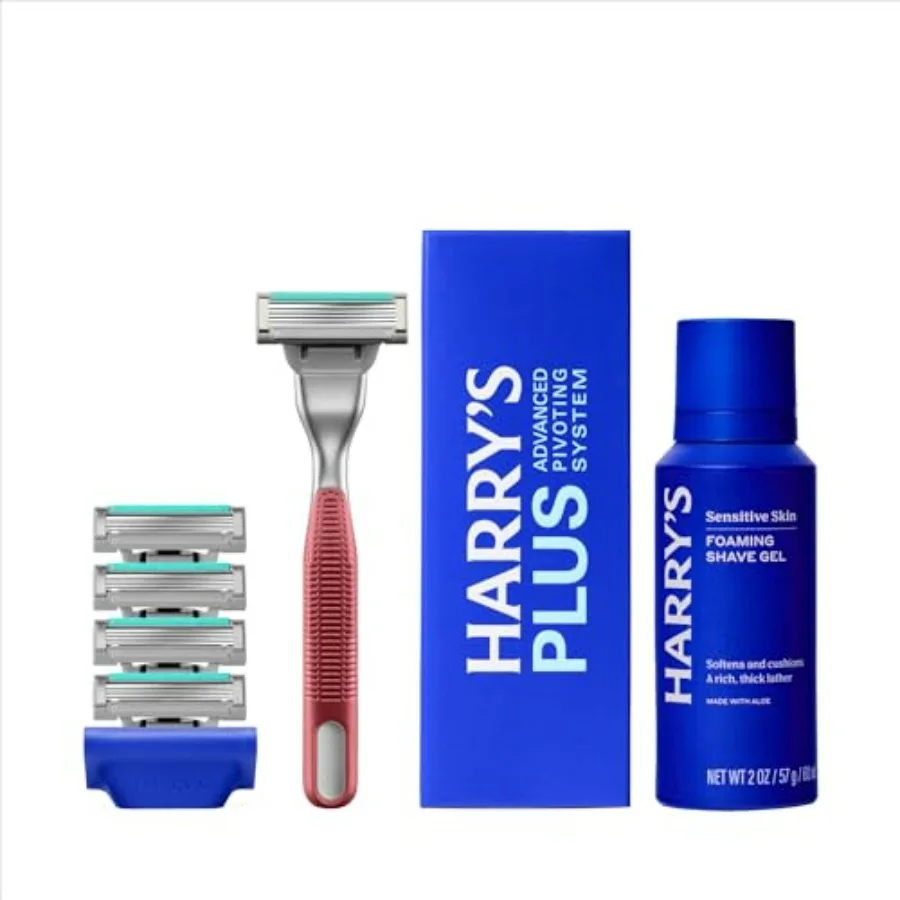 

Plus Shaving Kit for Men - Premium Handle, 5 Razor Blade Cartridges, Foaming Shave Gel, and Travel Blade Cover - TSA Approved T