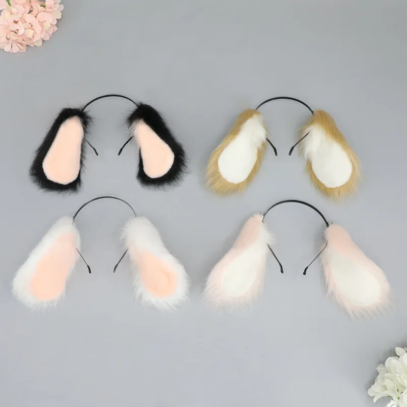 Oreilles de chien de simulation d'animaux faites à la main pour Halloween, Lolita, bande de sauna à fourrure, lapin en peluche KC, accessoires pour cheveux cosplay mignons