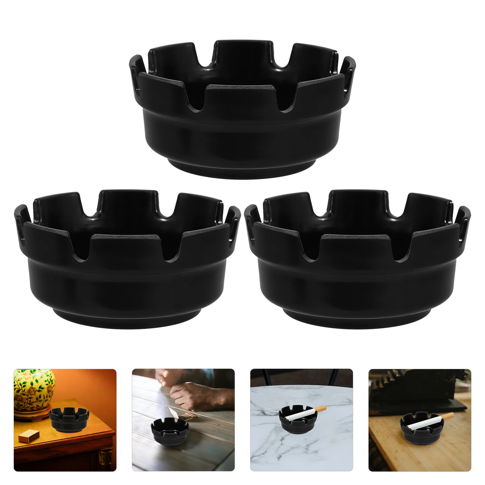 

3 Pcs Black Ashtray Set 4 Inch Plastic Smoke Ashtrays for Indoor Outdoor Bar Restaurant Use Decorative Ashtray for Patio