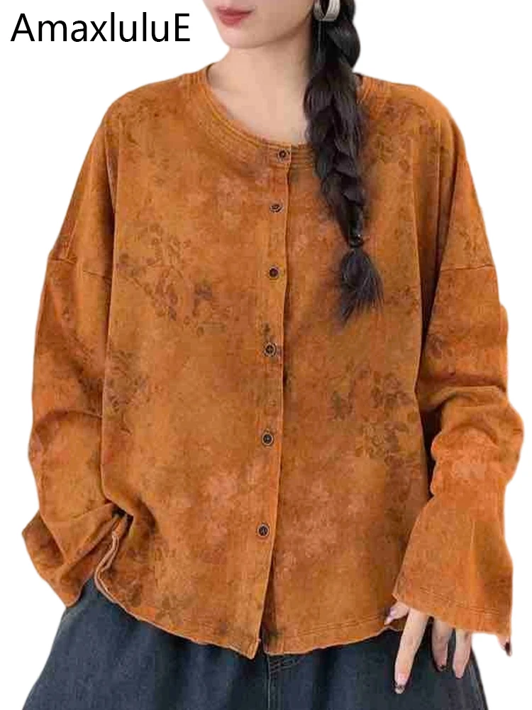 

Amax LuluE 2025 Fall Chinese Blouses Women Vintage Floral Loose Shirts Ladies Printed Fashion Luxury Cotton Clothes Classic Tops