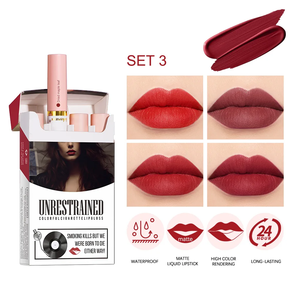 Enhance Beauty & Health Smokey Haze Lipstick Set - Matte Non-Transfer Tube Lip Gloss in a Charming Cigarette Case Design