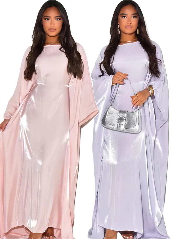 Batwing Butterfly Satin Shimmer Abaya Dubai Luxury musulmano Maxi caftano abiti Abaya per le donne Kebaya caftano Robe Femme Vestidos