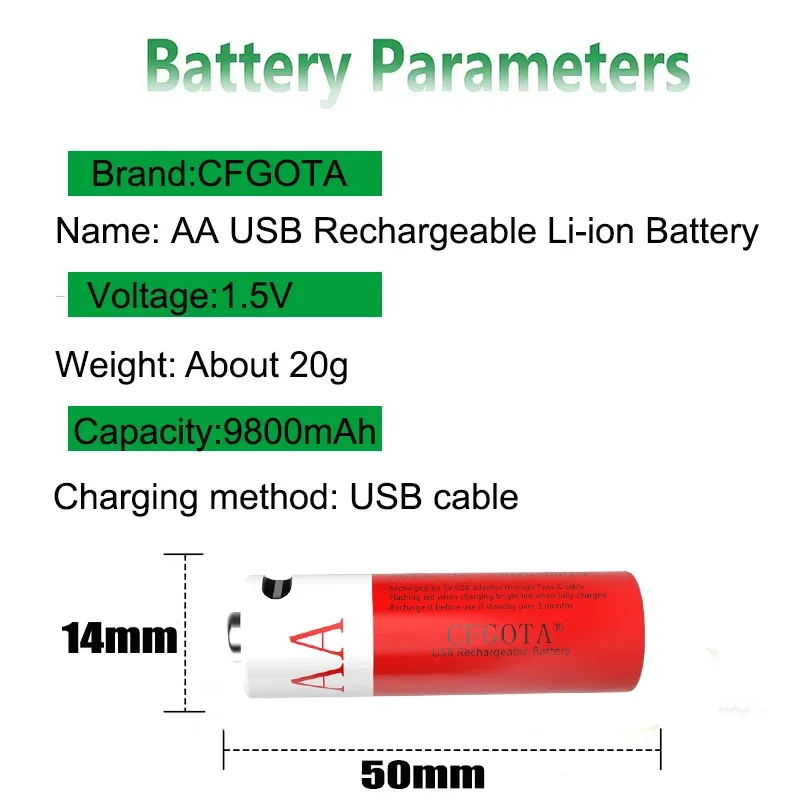 Литиевая батарея AA usb 1,5 в, перезаряжаемая батарея, используемая для дистанционного управления мышью, игрушками и т. д. батареи, аккумуляторы aa