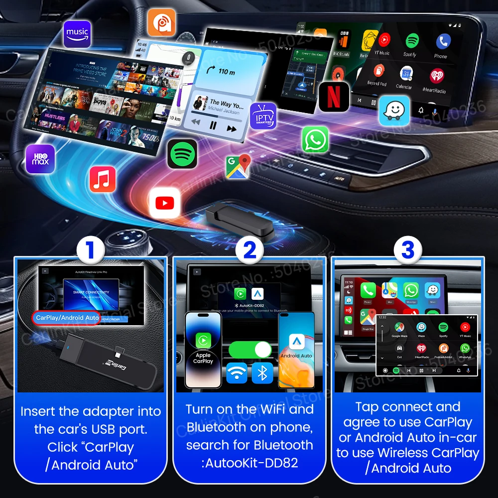 CarlinKit FireDrive Link Pro For Fire TV Stick Support Wireless CarPlay Android Auto HDMI TV Streaming Box Car Entertainment Box