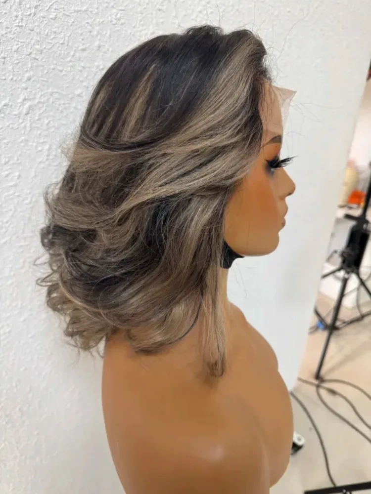 

Парик Bob Wig из натуральных волос, светлый, с эффектом Body Wave, многослойная стрижка, короткий, с кружевной застежкой 5x5, цветной омбре, для женщин, плотность 310, 14 дюймов