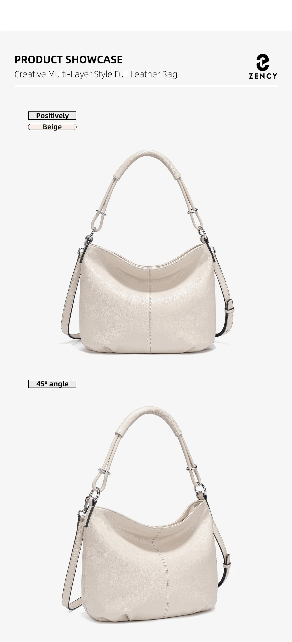 Zency Damen-Umhängetasche aus weichem Rindsleder, modische Lederhandtasche, Umhängetasche, Schulranzen für den Pendelverkehr, bezaubernde Hobos – Detail 8