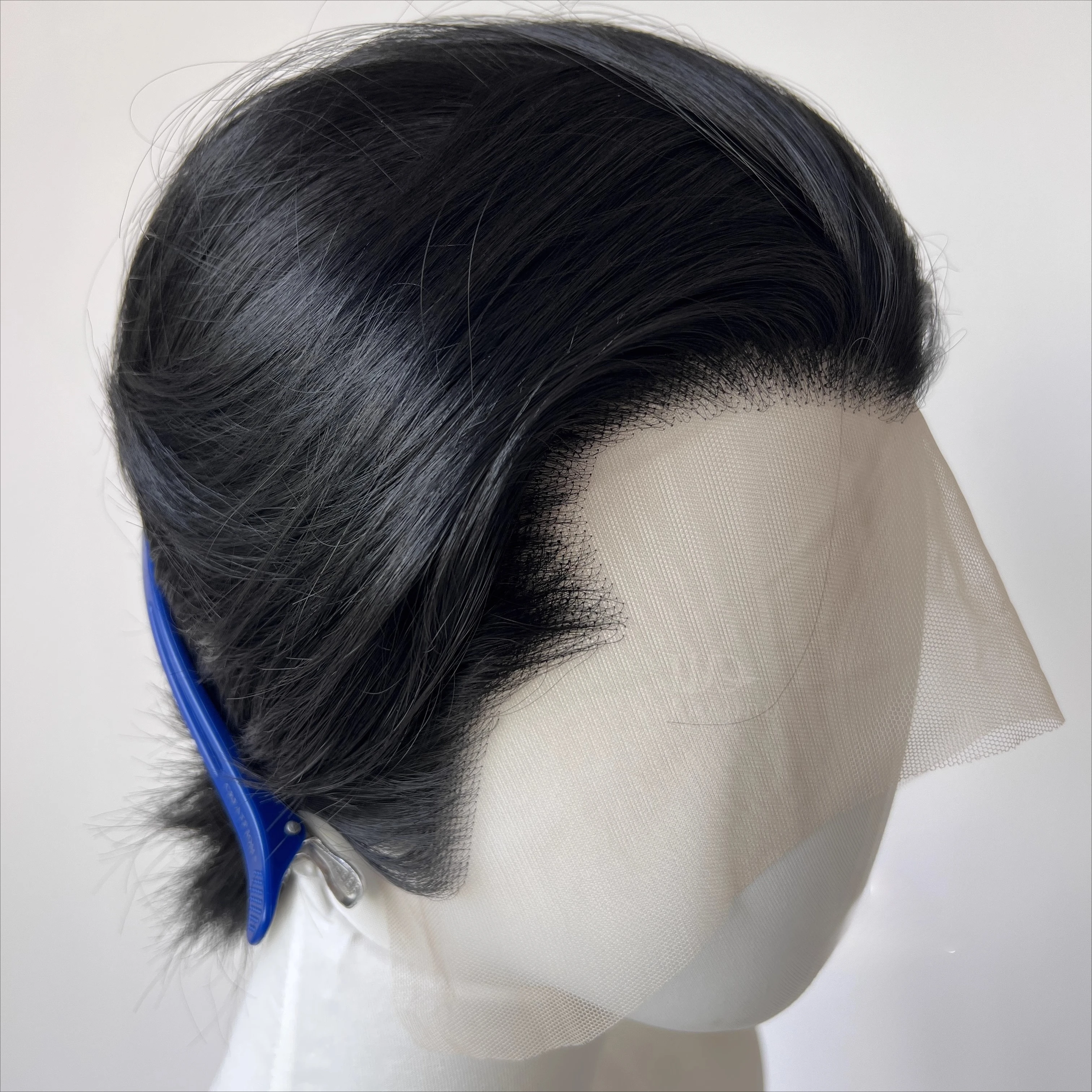 Black Short Hair Wig for Man with A Slicked-back Hairstyle Cosplay 13*4 HD Synthetic Lace Front Wig  Short Wigs Frontal Peluca
