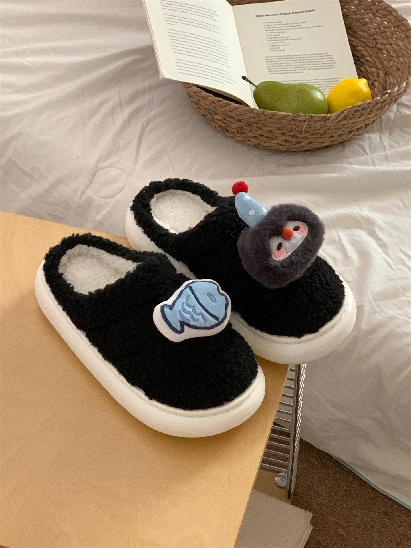 

Cute Couple Home Cotton Slippers Winter Anti-Slip Penguin Fi Moon oe Men's Women's Warm Home Indoor Low Heel EVA Bot