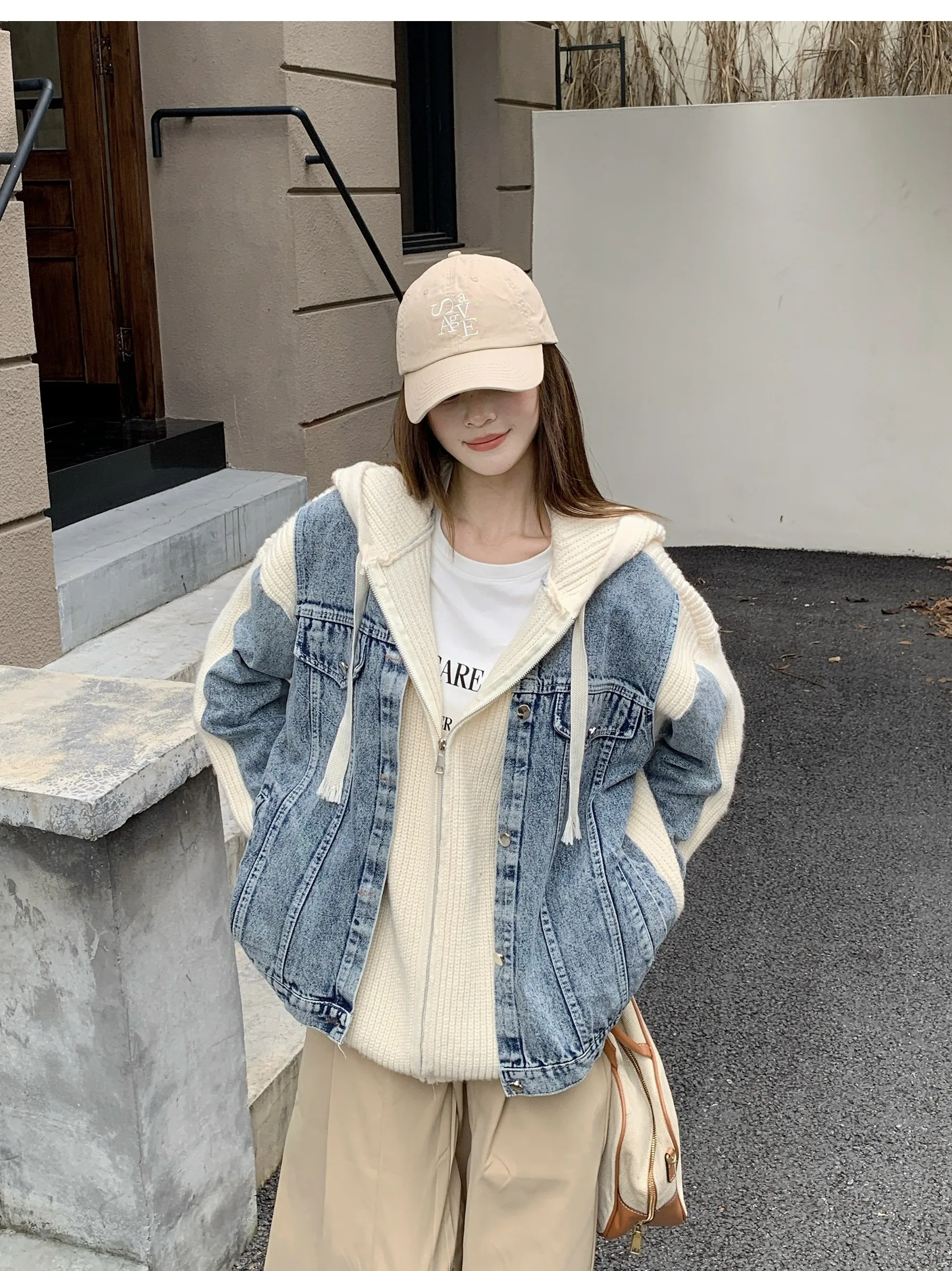 

plus Size Women's Thiened Denim Patchwork Hoodie Jaet Autumn New Sle Warm Top Korean Sle Loose Fit Long Sve Zipper