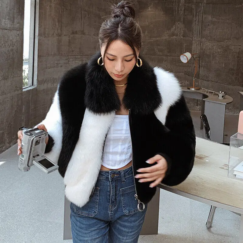 Women Splicing Color Striped Real Fox Fur Coat Winter Lapel Genuine Fur Warm Short Jacket Fashion Natural Fox Fur Thick Outwear